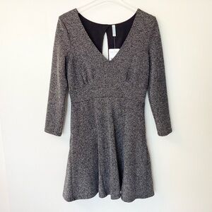 NWT Free People Heartstopper 3/4 Sleeve V-Neck Tweed Mini Dress - Black - L